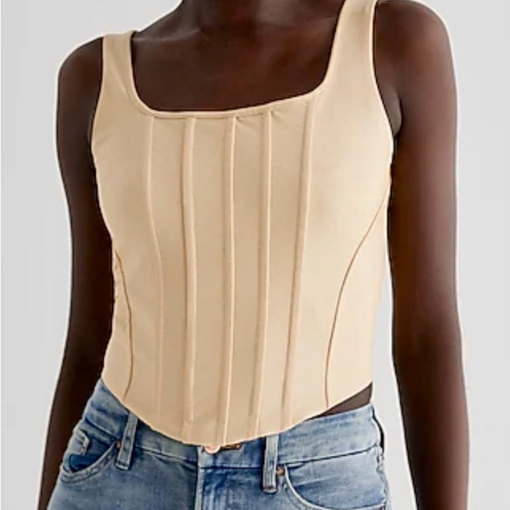 Express Cream faux leather like Corset Crop Top